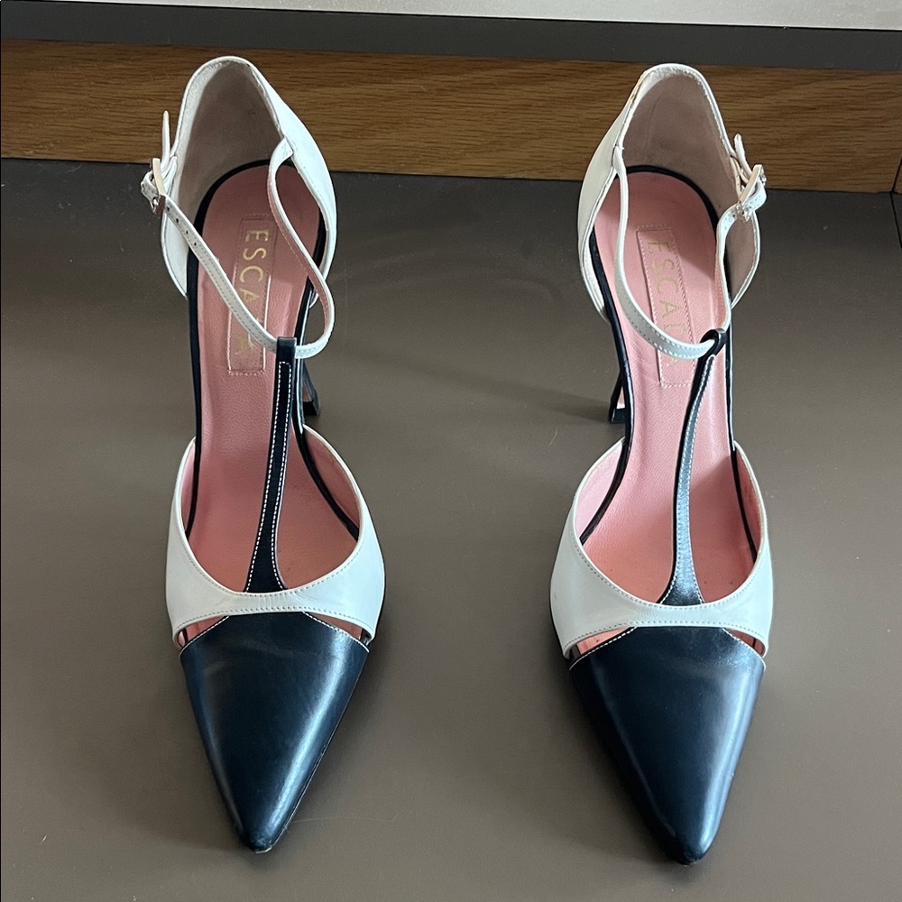 Escada Black and Cream T strap spectator heels size 36 1/2